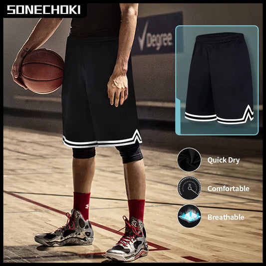 Knielange Basketball-Shorts für Herren, gestreift, locker