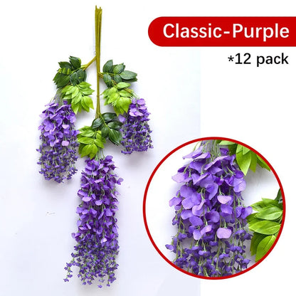 Künstliche Glyzinien-Girlande zum Aufhängen, Rot, 12 Stück