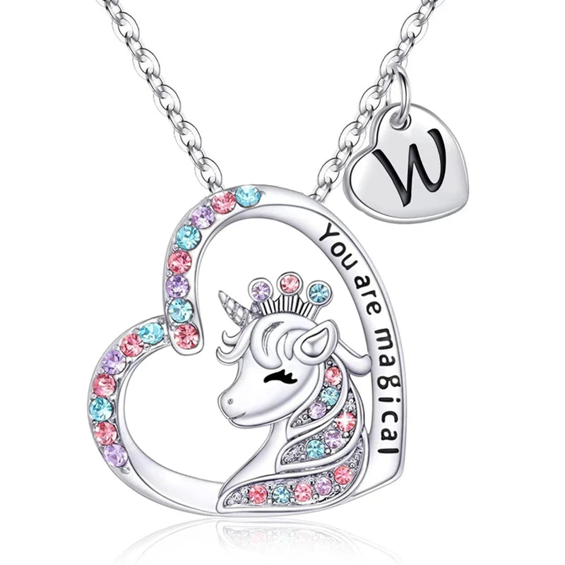 Collier Initiale Licorne Magique - Pendentif Cheval Charm