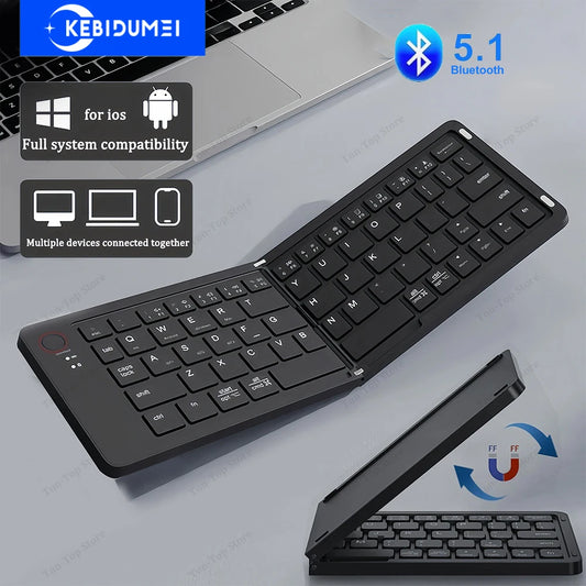 Portable Mini Three Folding Bluetooth Keyboard Wireless Foldable Keypad