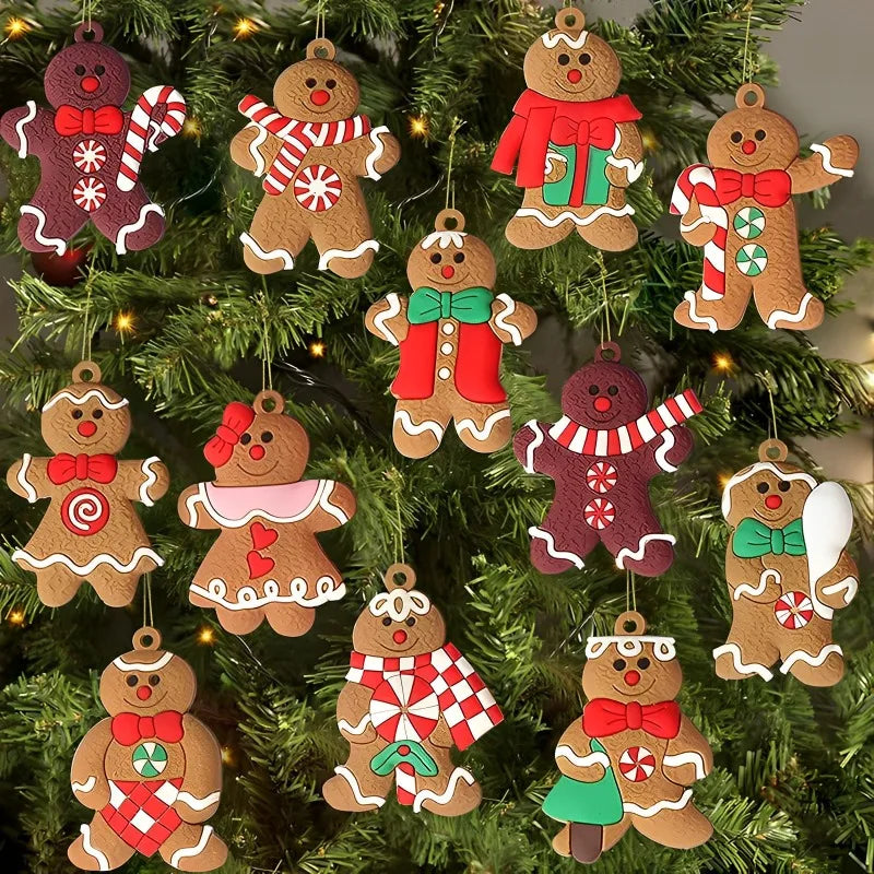 12 Assorted Plastic Gingerbread Man Ornaments for Tree Decor