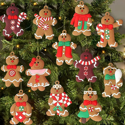 12 Assorted Plastic Gingerbread Man Ornaments for Tree Decor