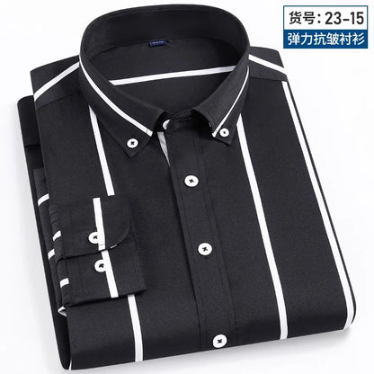 Long Sleeve Vertical Stripe Slim Fit Men's Dress Shirt