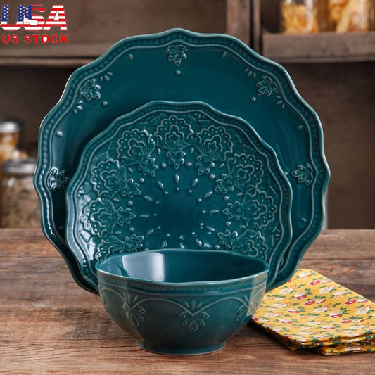 Service de table 12 pièces en dentelle de ferme