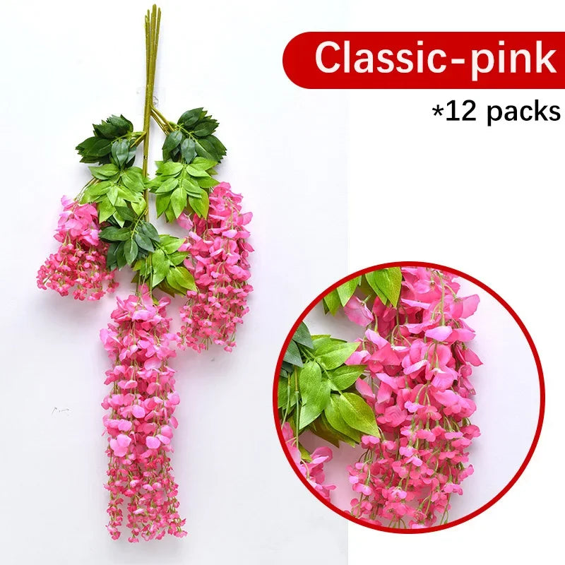 Künstliche Glyzinien-Girlande zum Aufhängen, Rot, 12 Stück