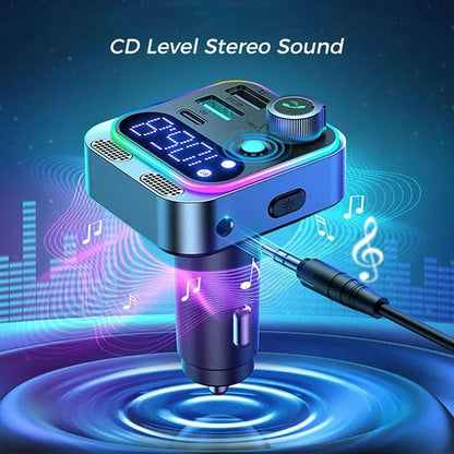 Bluetooth FM Transmitter with Dual Mics, Handsfree Calling, and Fast Charging