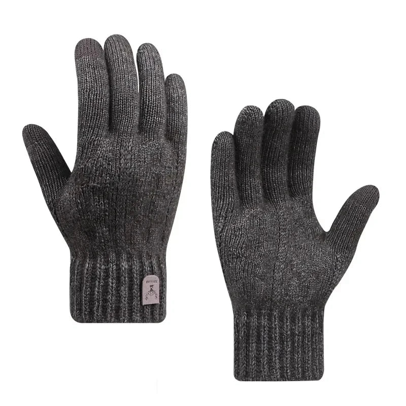 Men's Winter Touchscreen Gloves - Warm Fleece-Lined Wool Knit