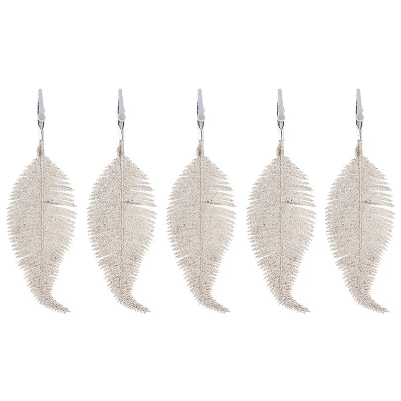 5pcs  Glitter Feather Leaves Clips