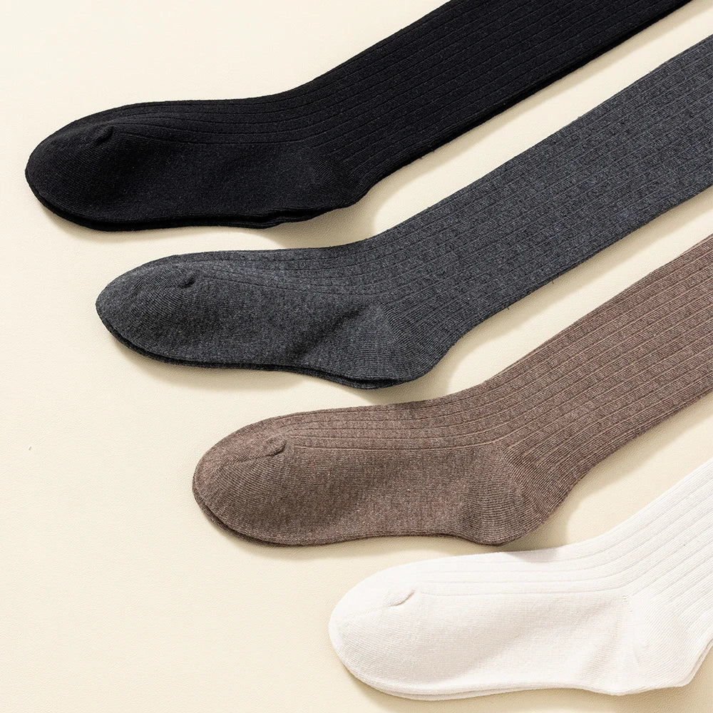 Solid Color Cotton Knee-High Thigh Socks