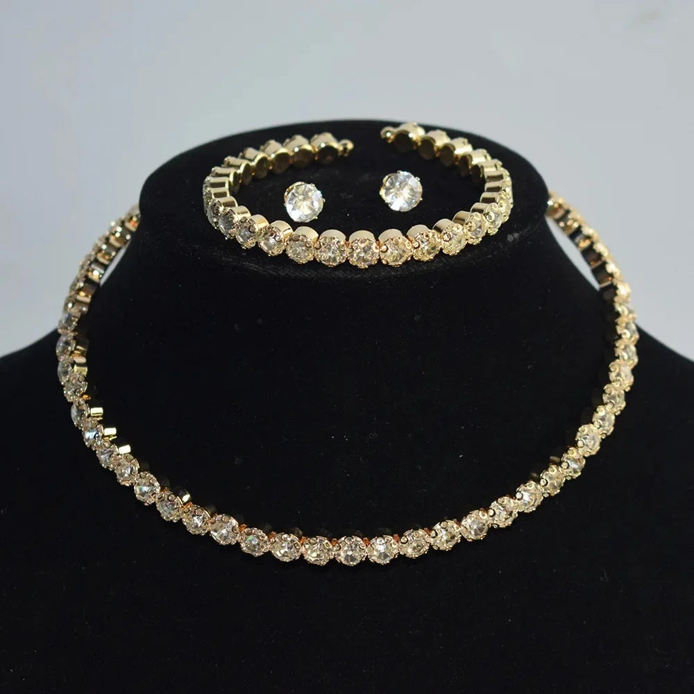 Gold Silver Wedding Jewelry Set Diamond Chain