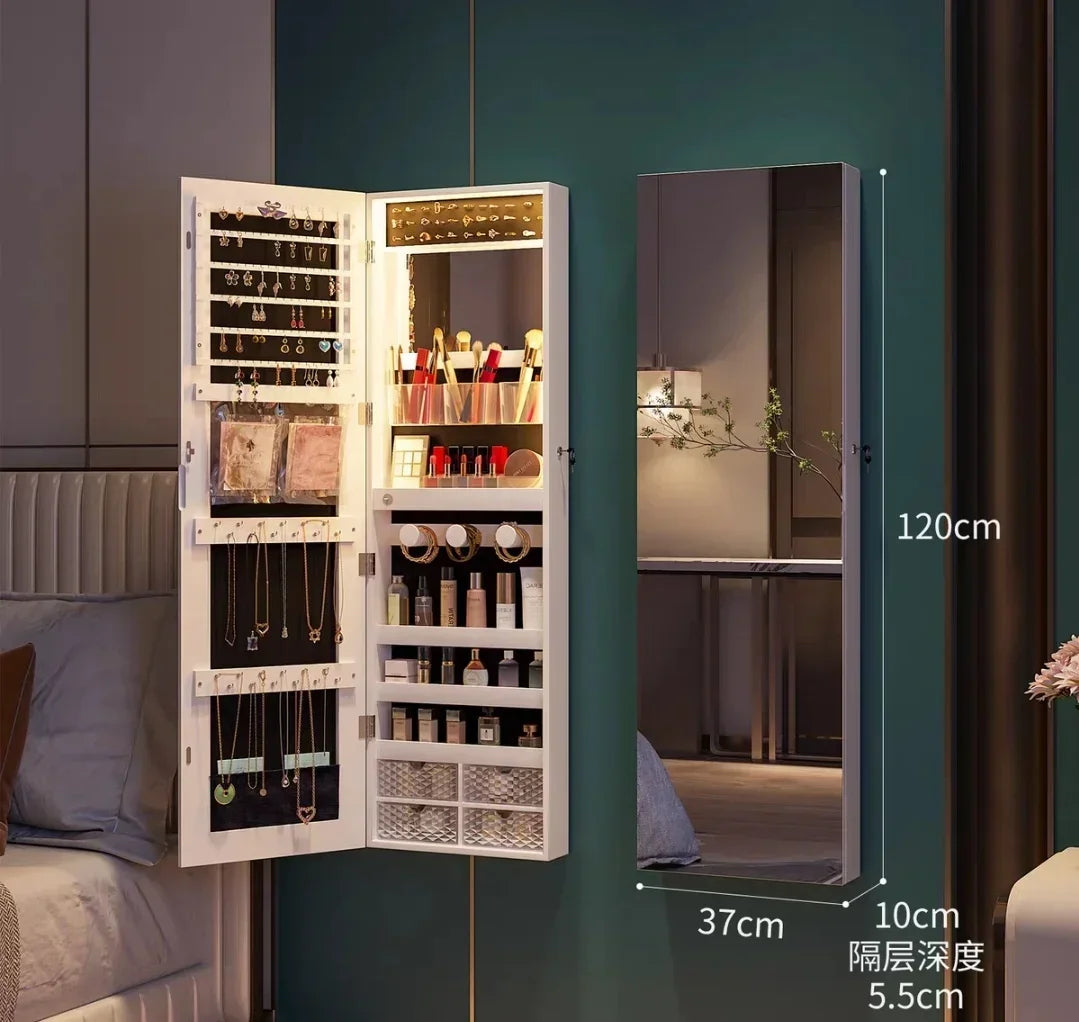 White Vanity Mirror Jewelry Cabinet