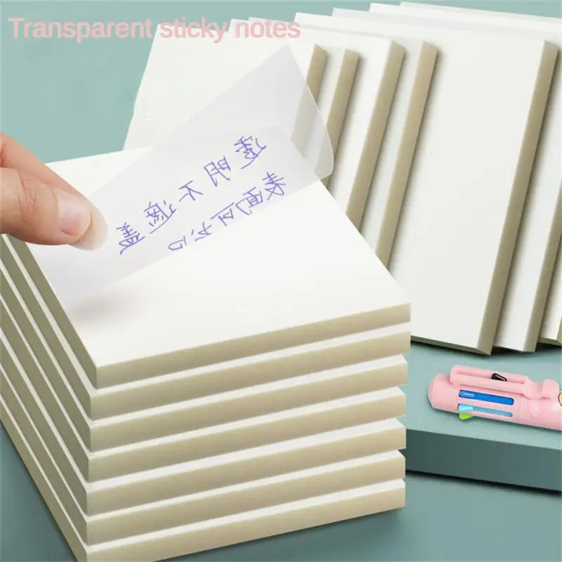 50 Sheets Transparent PET Waterproof Sticky Notes - Reusable Memo Pad Stickers for School and Office