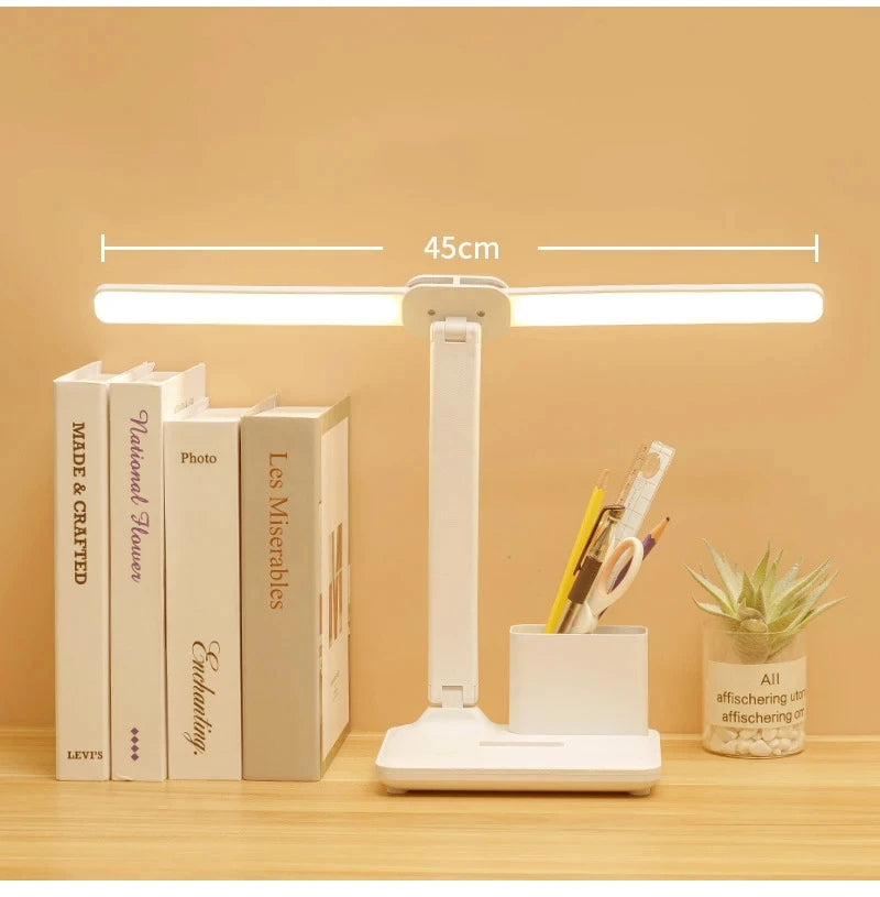 Lampe de bureau LED pliable avec horloge, chargement USB et lumière à intensité variable