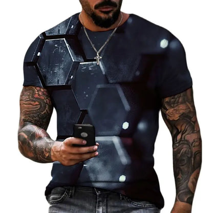 T-shirt surdimensionné à col rond Hip Hop 3D pour hommes