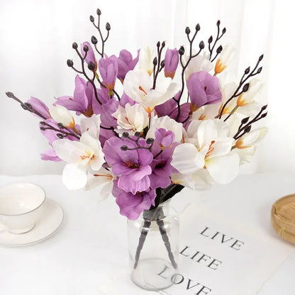 Artificial Magnolia Bouquet - Lifelike Silk Flowers for Home Decor