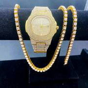 Luxury Iced Out Watch & Bling Jewelry Set