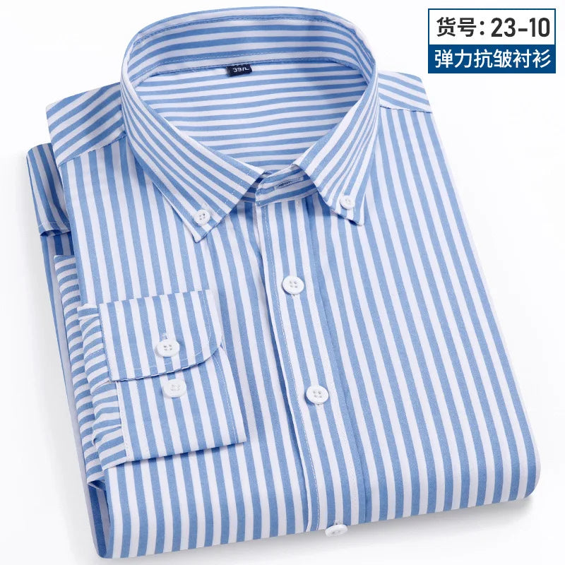 Long Sleeve Vertical Stripe Slim Fit Men's Dress Shirt