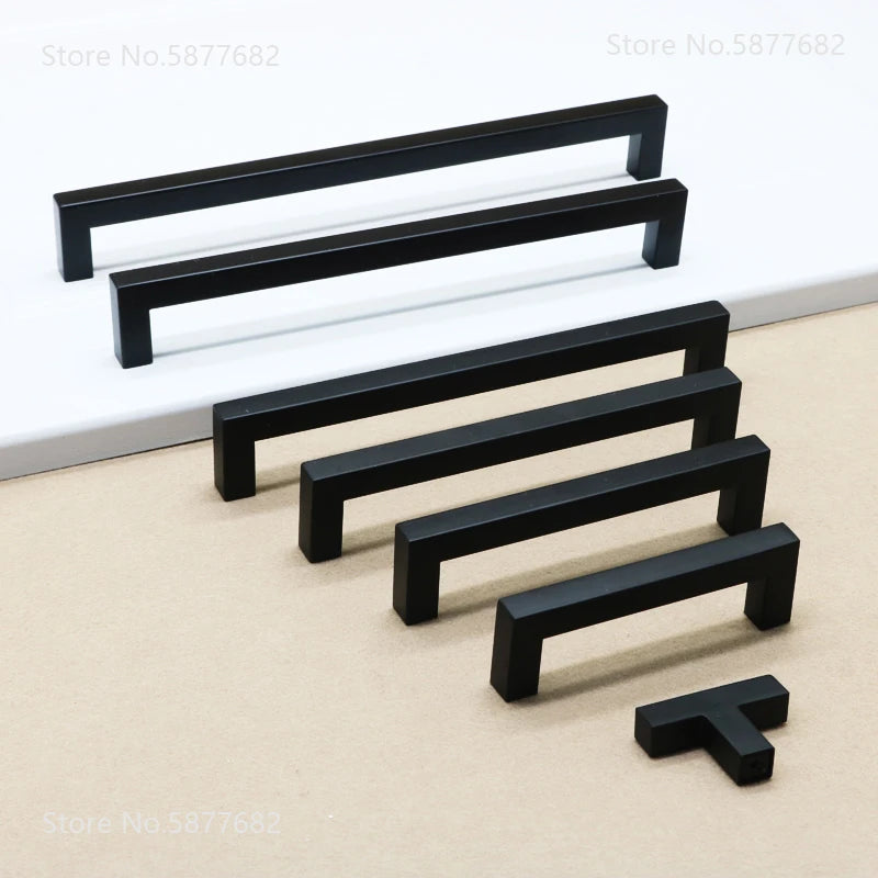 Black Stainless Steel Square Cabinet Handles - Furniture Hardware for Kitchen