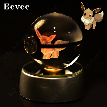 Pokemon Crystal Ball Night Light 3D Pikachu Gengar Mew Mewtwo Lamp Base Pokeball Glass Ball Figure