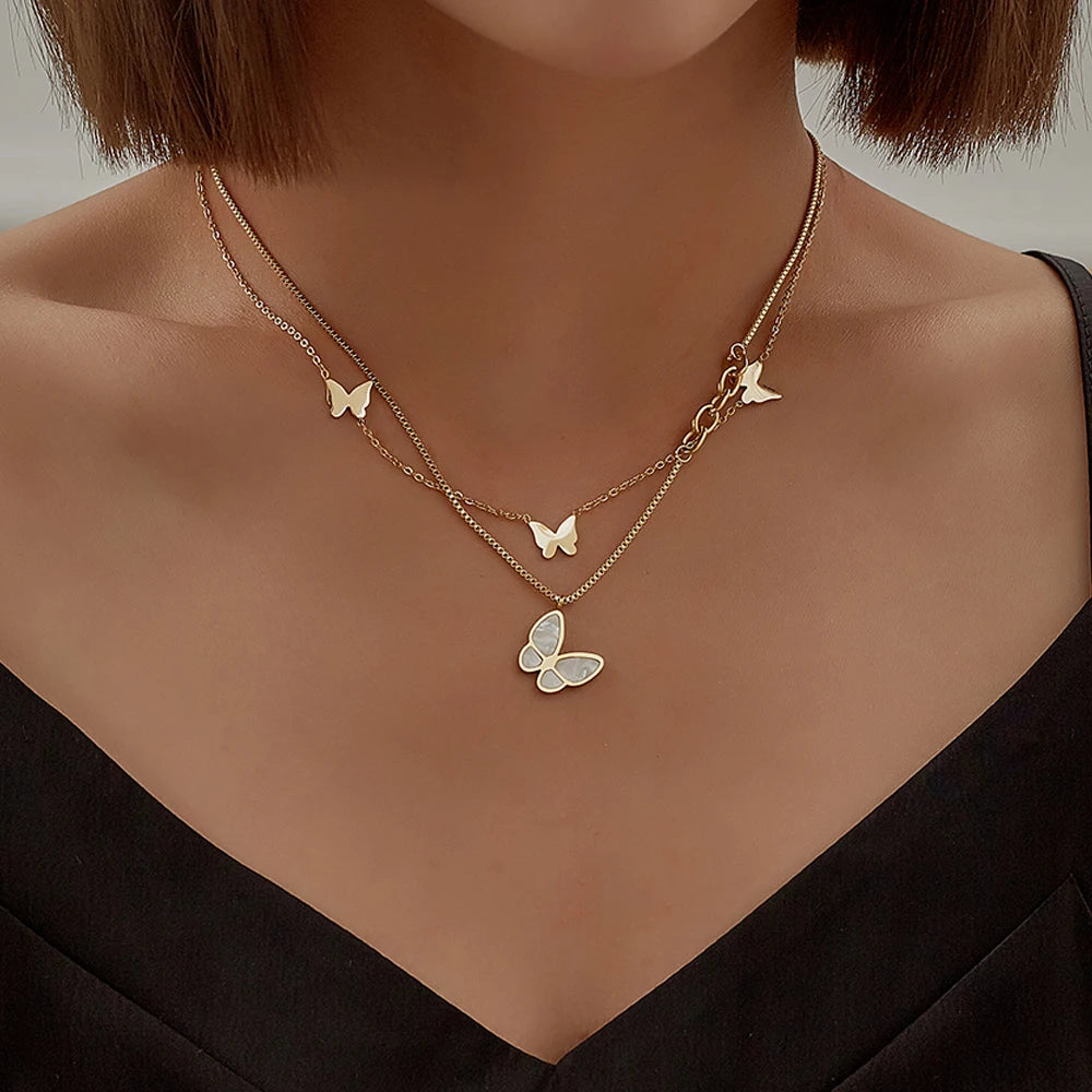 Gold Multilayer Butterfly Necklace