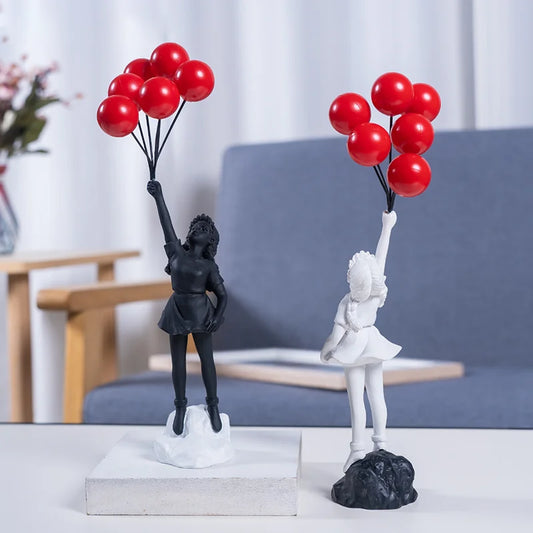 Nordic Modern Banksy Resin Statue Home Decor Flying Balloon Girl Art Sculpture Figurine Craft Ornaments Living Room Decorations
