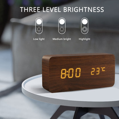 Voice Control Wooden LED Alarm Clock - USB/AAA Powered