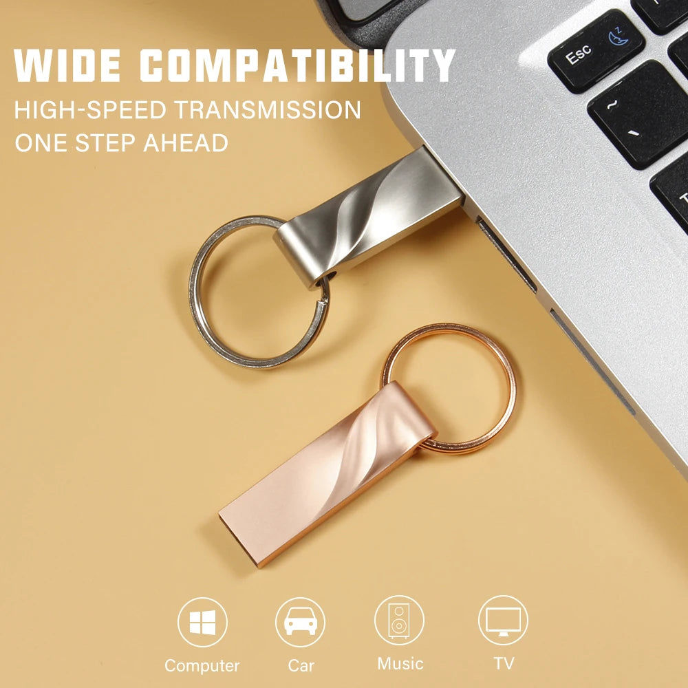 Rose Gold Mini Metal USB Flash Drive - Waterproof, with Free Key Ring