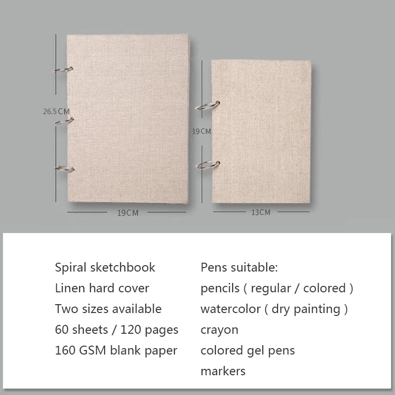 Refillable Retro Spiral Sketchbook Linen Hardcover