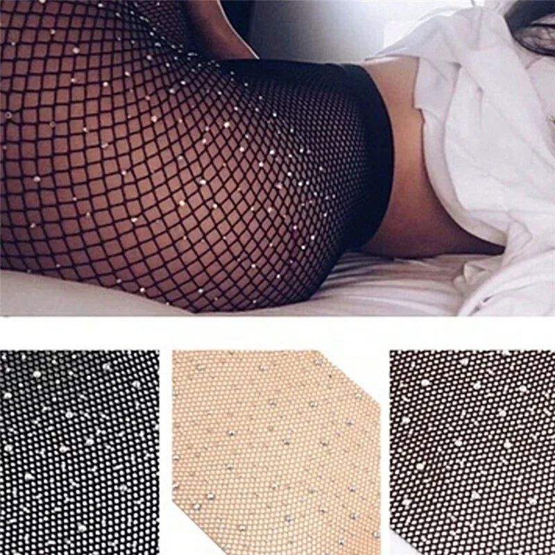 Women's Rhinestone Fishnet Tights - Shiny Stockings