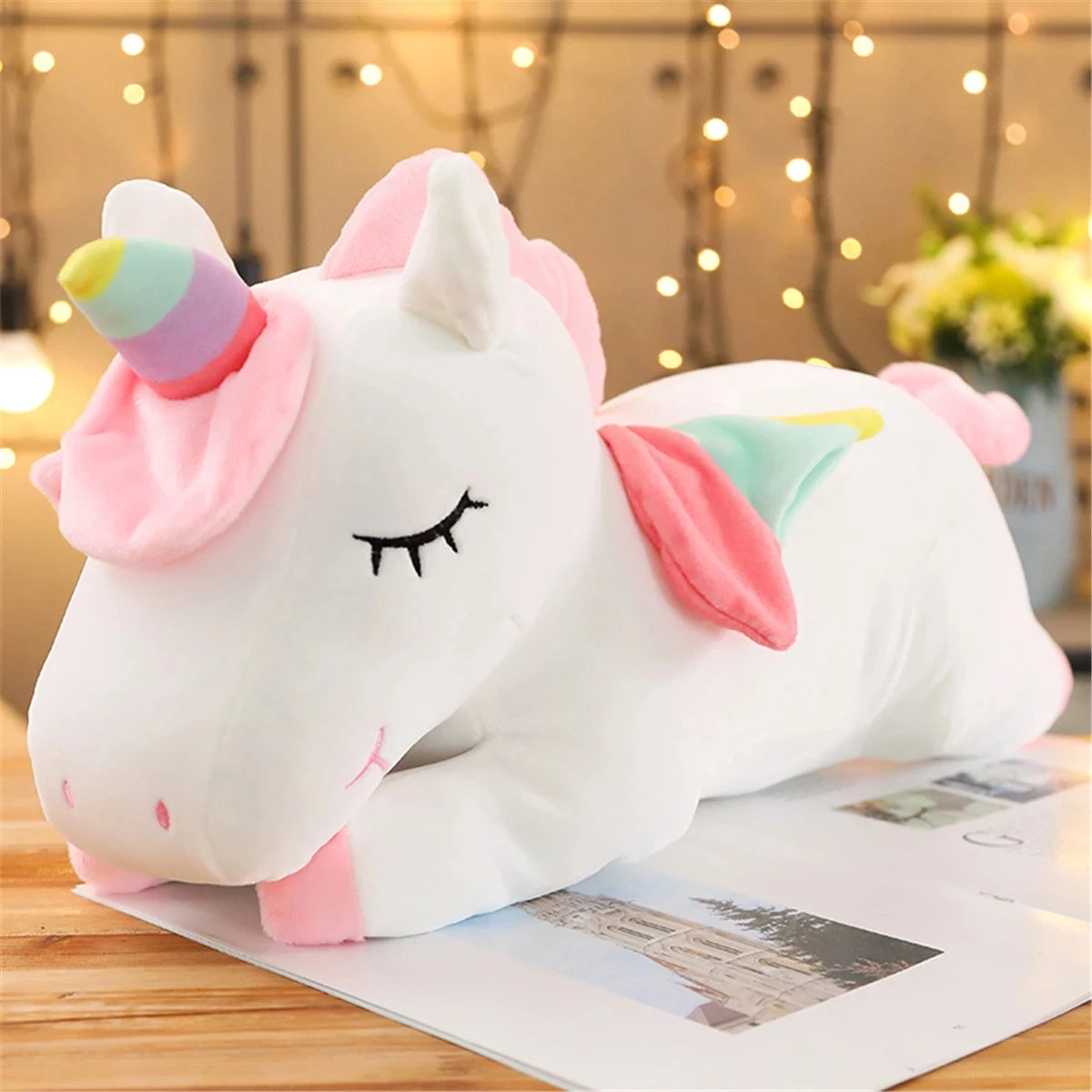 25CM Kawaii Unicorn Plush Toy Soft Stuffed Lying White Pink Horse Appease Doll