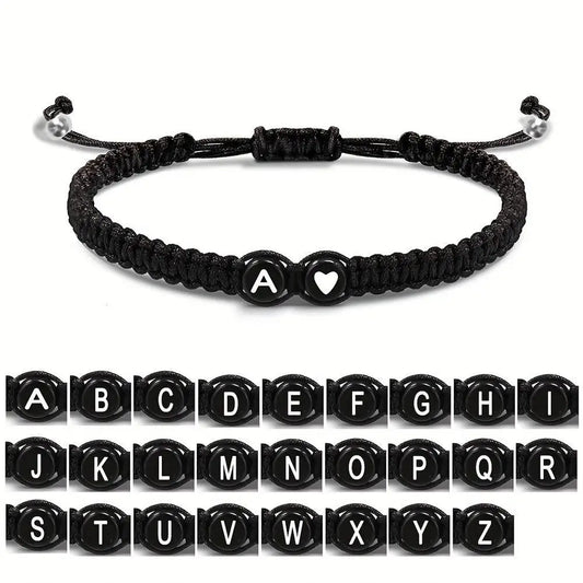 Bracelets en forme de cœur avec initiales de 26 lettres - Cadeau d'amitié tressé fait à la main avec nom AZ réglable