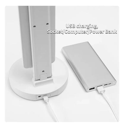 Lampe de bureau LED pliable avec horloge, chargement USB et lumière à intensité variable