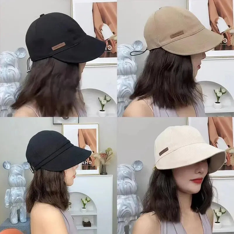 Women's Foldable Wide-Brim Sunhat - UV Protection Cotton Beach Bucket Hat