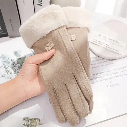 Women's Winter Suede Plush Gloves - Touchscreen Cycling & Driving Mittens