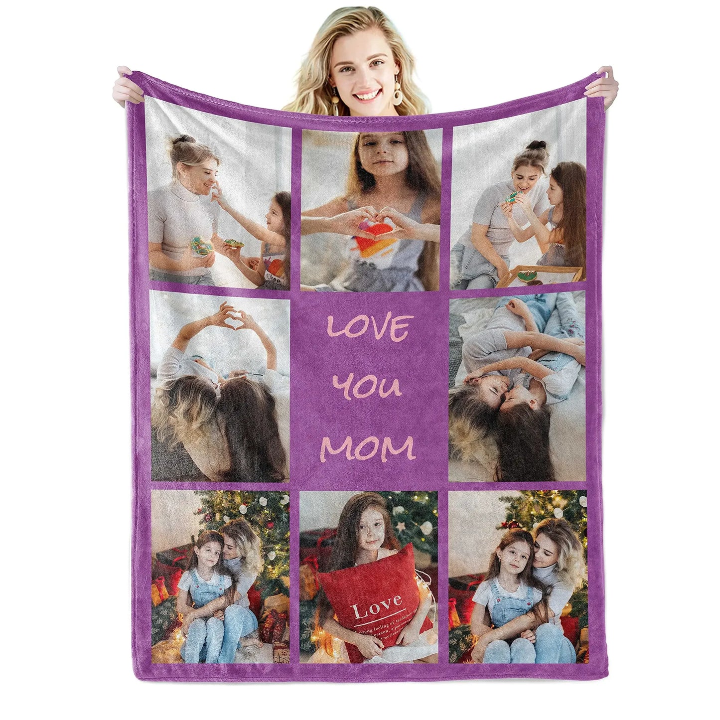 I Love You Custom Blanket with Photo Collage Text Picture Throw Blanket Valentine's Day Birthday Gift
