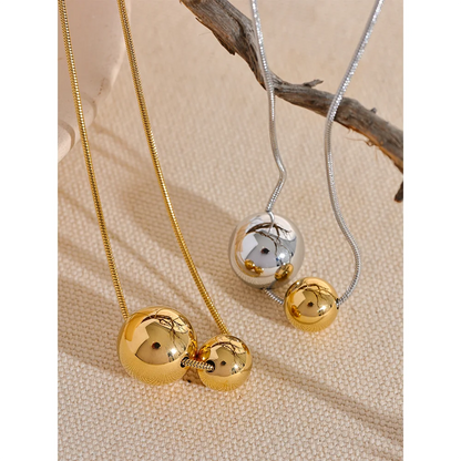 Stainless Steel Round Ball Beads Pendant Necklace