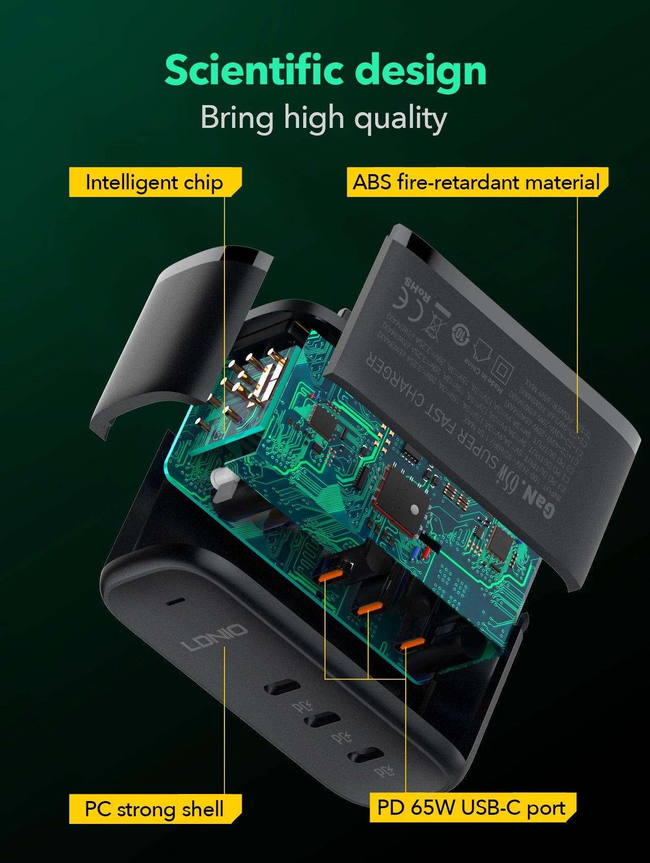 65 W QC3.0 3-Port USB C Schnellladegerät