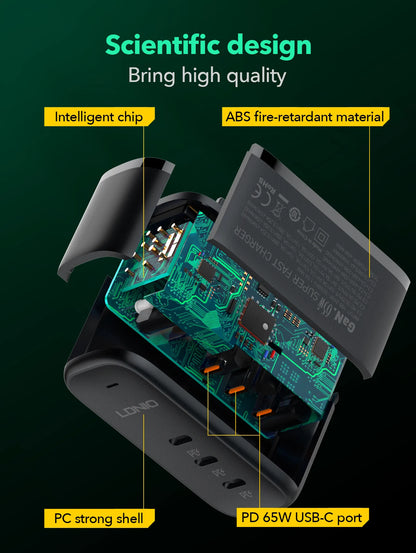 65W QC3.0 3-Port USB C Fast Charger