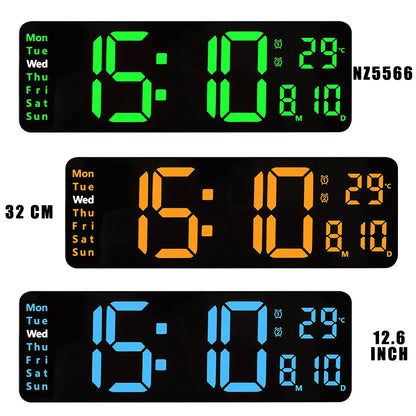 Large Digital LED Wall Clock with Dual Alarms & Temperature Display