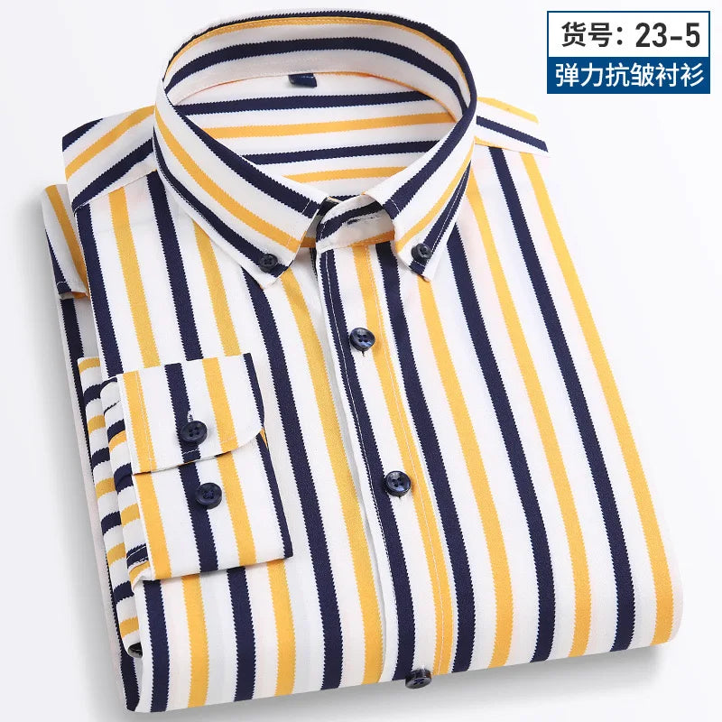 Long Sleeve Vertical Stripe Slim Fit Men's Dress Shirt
