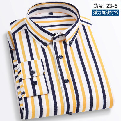 Long Sleeve Vertical Stripe Slim Fit Men's Dress Shirt