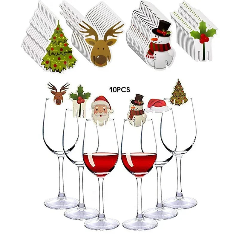 10pc Santa Hat Wine Glass Cards