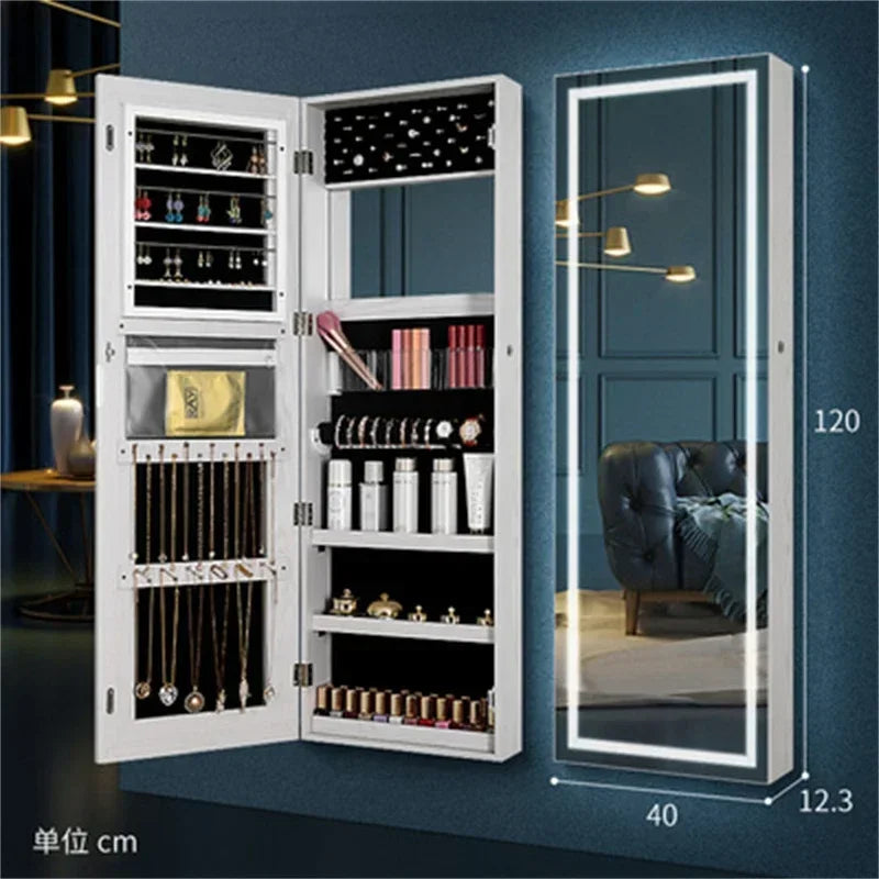 White Vanity Mirror Jewelry Cabinet