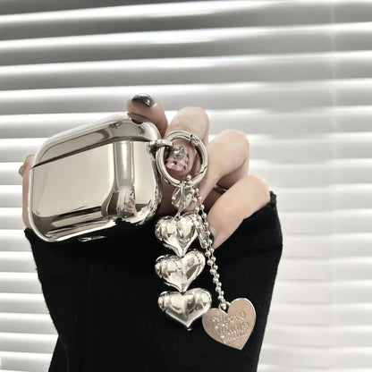 Electroplated Silver AirPods Case - Heart Keyring