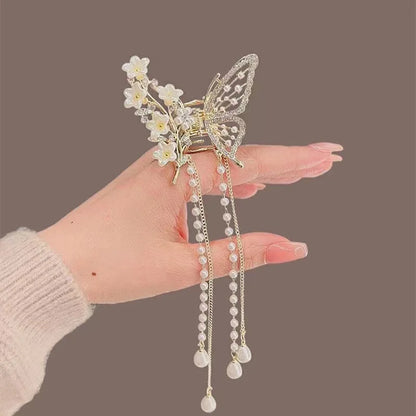 Chic Butterfly Pearl Tassel Hair Clip