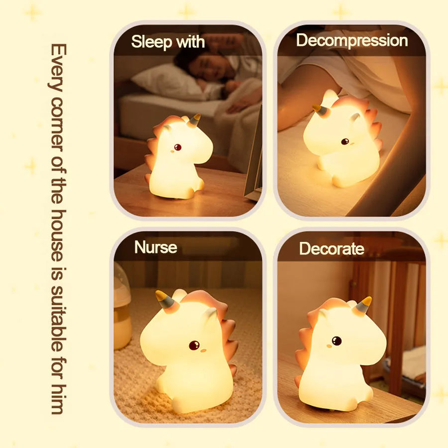 Veilleuse LED en silicone licorne pour enfants