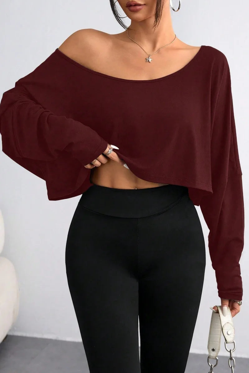 Women's Long Sleeve Loose Collar T Shirt