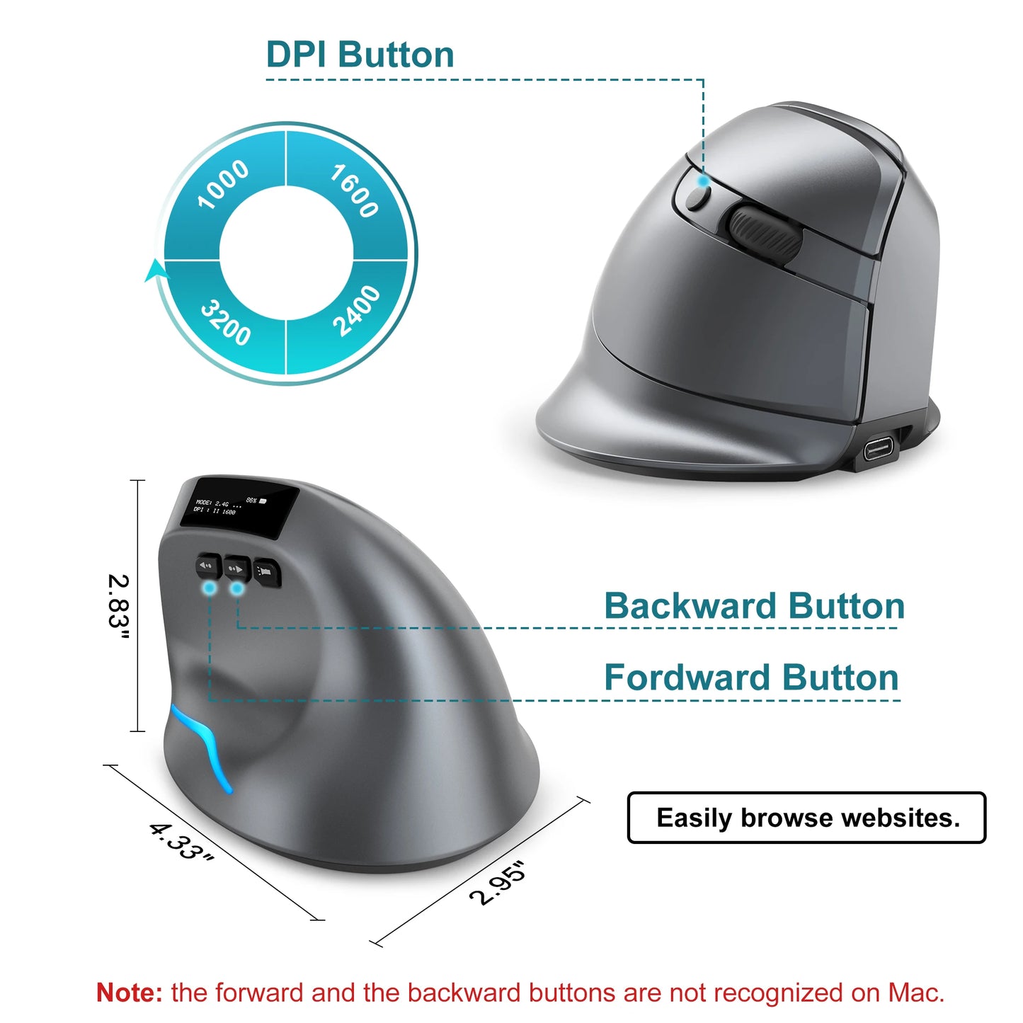 Bluetooth Vertical Mouse with OLED Screen