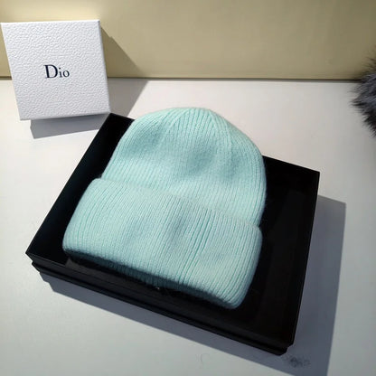 Women's Winter Knitted Beanie - Warm Cashmere Wool & Rabbit Fur Ski Hat