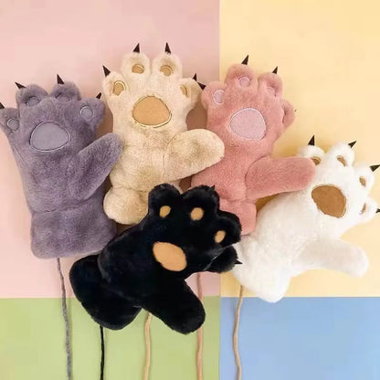 Women's Plush Bear Paw Gloves - Fluffy Warm Full-Finger Animal Mittens